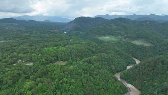 航拍山川河流自然美景壮丽中国云南保山视频素材模板下载