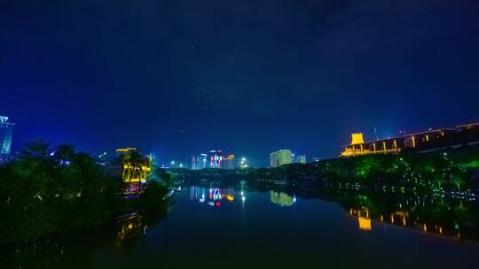 南宁民歌湖东盟商务区城市天际线夜景