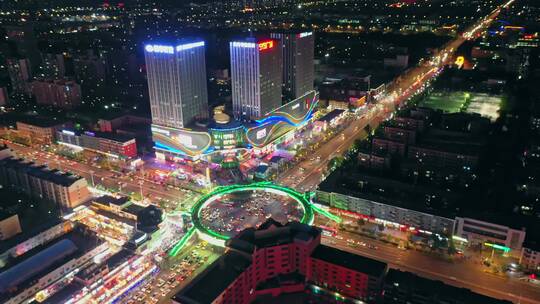 银川怀远市场夜景航拍延时