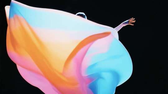 舞者舞动彩色绸带