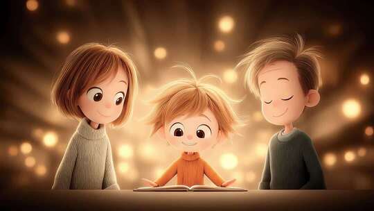 温馨灯光下孩子们专注阅读