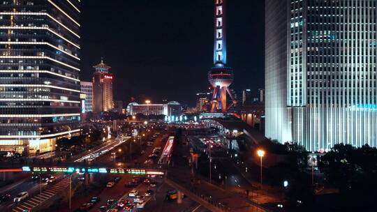 上海世纪大道夜景航拍视频素材模板下载