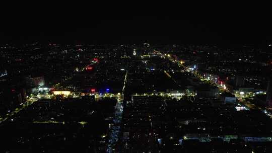 山东聊城城市夜景大景交通航拍