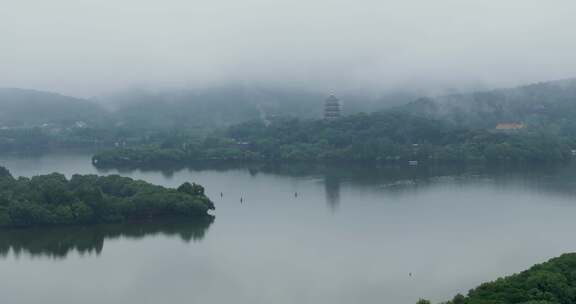 杭州西湖烟雨苏堤三潭印月雷峰塔