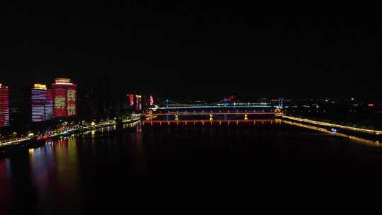 航拍湖北襄阳城市夜景