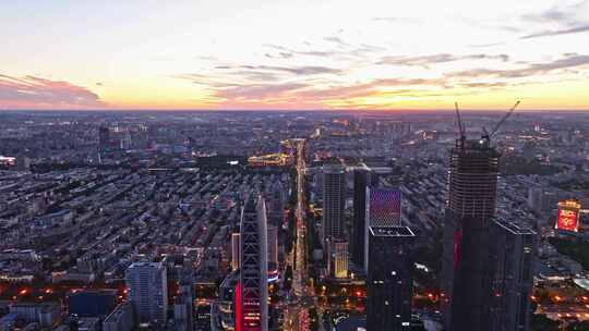 长春城市晚霞夜景航拍风光