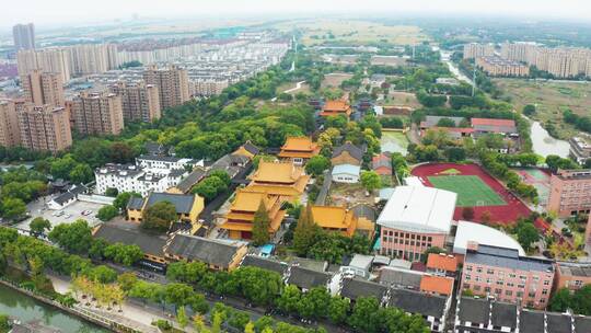 浙江湖州新塍镇能仁寺航拍视频素材模板下载