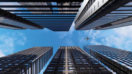 飞机空中飞过楼顶大气震撼起飞商务