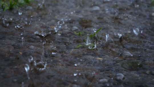 暴雨下雨雨滴落在地面上溅起水花视频素材模板下载