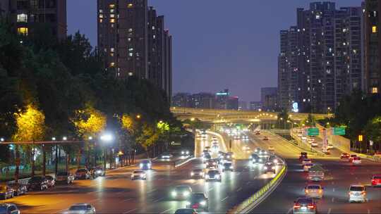 成都城市交通城市车流夜景实拍