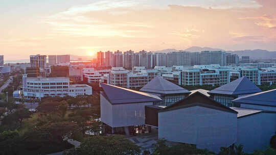 海南三亚崖州湾科技城产业促进中心夜景航拍