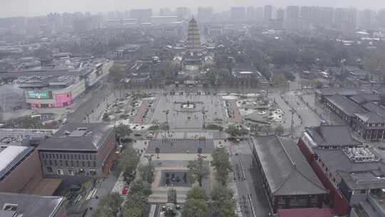 雪中的西安大雁塔雪景