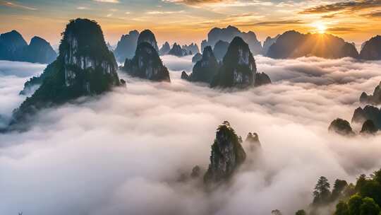 云海环绕的壮观山峰风景