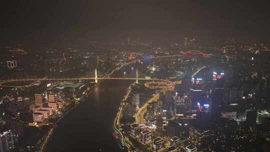 航拍上海南浦大桥夜景车流