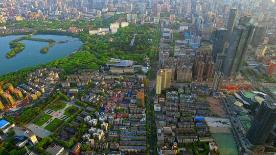 俯拍城市建筑绿色公园