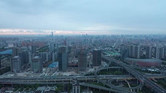 航拍上海城市发展建设，高架桥