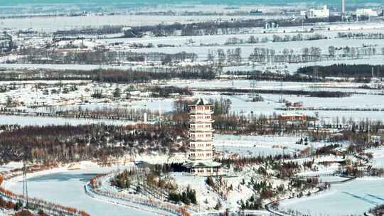 雪中古塔 魁星塔视频素材模板下载