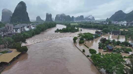 桂林夏季暴雨洪水航拍