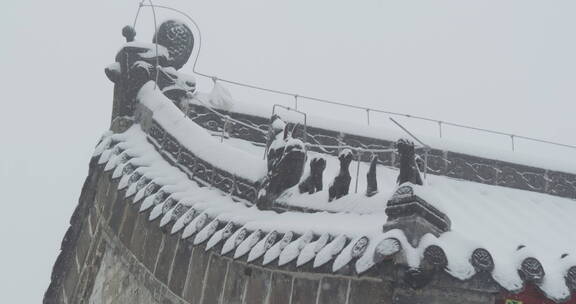 山东泰山风景区雪景下雪