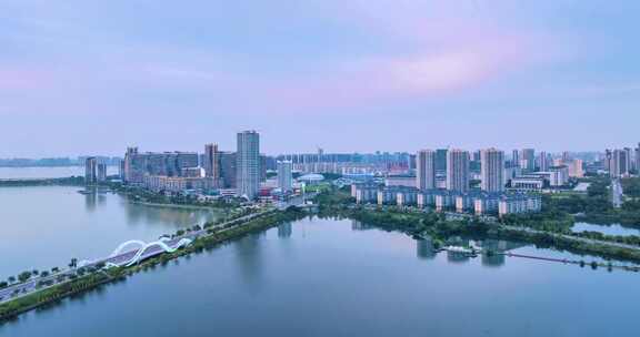 江西省九江市八里湖城市景观傍晚航拍延时