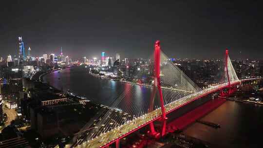 航拍上海杨浦大桥夜景