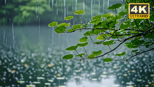 雨中下雨水面湖面河面光影唯美风景风光29