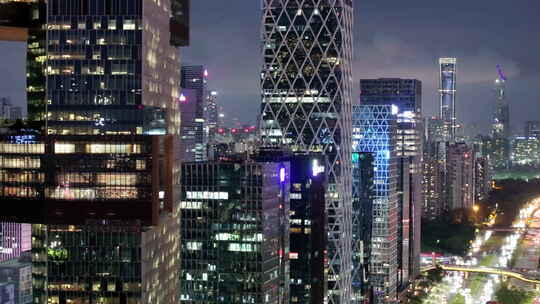 夜景航拍深圳腾讯滨海大厦百度国际大厦
