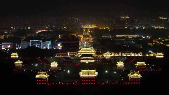 大同古城夜景古城墙夜景大同夜景航拍素材视频素材模板下载