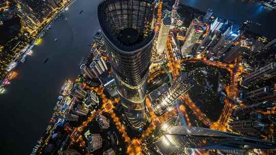 航拍上海夜景陆家嘴外滩建筑群视频素材模板下载