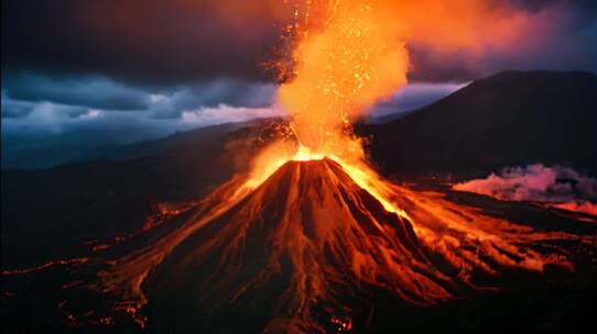 AI火山喷发火山爆发岩浆熔岩末日