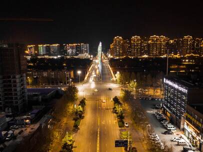 城市道路夜景航拍延时