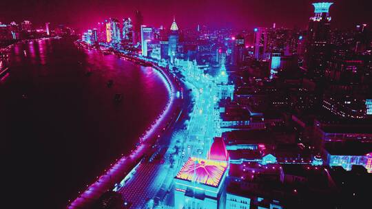 上海外滩赛博夜景