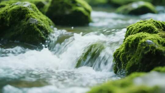 清新自然的山泉水景与水滴特写