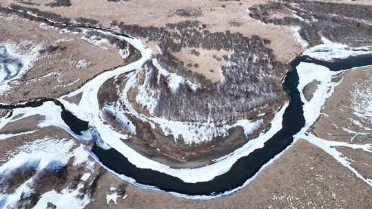 呼伦贝尔早春冰雪消融的海拉尔河湿地