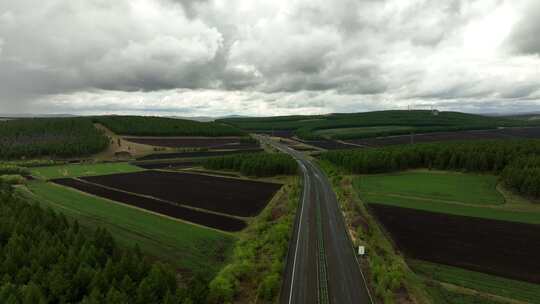 航拍森林树林林间公路高速公路