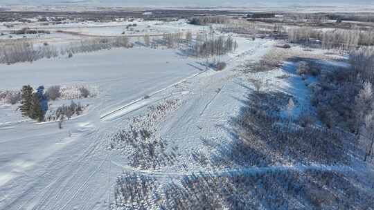 4K航拍海拉尔河流域冬季雪景