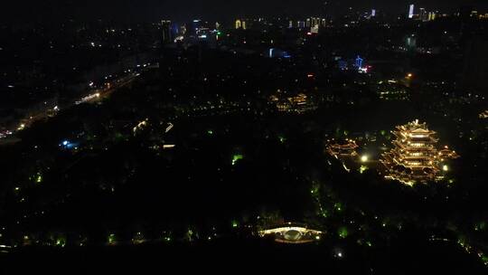 航拍山东济南大明湖景区夜景