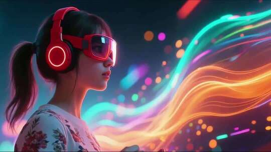 戴耳机眼镜动感光影画面合集