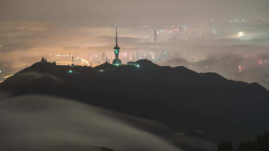 深圳梧桐山云海瀑布夜景延时视频素材模板下载