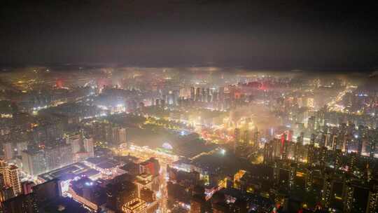 火车站夜景平流雾中山路车流延时沈阳站航拍