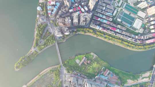 高空鸟瞰衡阳市湘江与蒸水两江交汇城市航拍