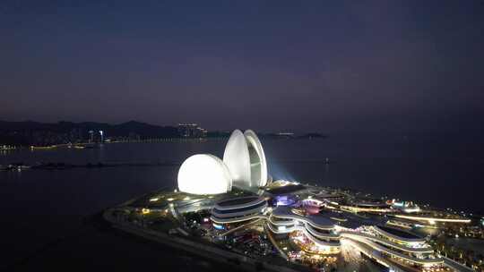 航拍珠海日月贝大剧院夜景