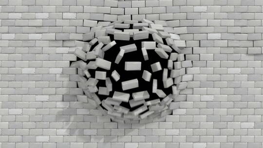 白色砖墙爆裂的Alpha通道动画