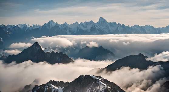 雪山云雾远山峰大自然生态风景