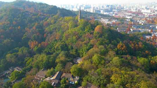 杭州西湖景区宝石山保俶塔风景航拍