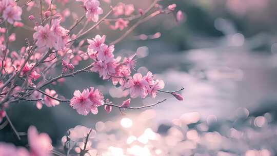 溪水桃花，唯美春天景色视频素材模板下载