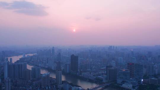 广州珠江黄昏景观与夕阳落日唯美风光航拍