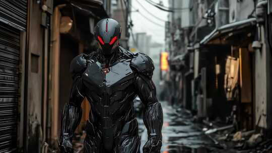 赛博朋克风格机器人漫游未来街区