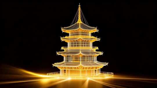 金色光效古风宝塔元素