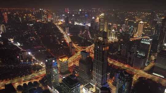 上海黄浦区延安东路夜景航拍延时城市高楼大视频素材模板下载